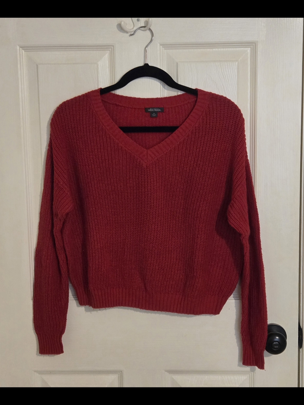 wild fable Red V-Neck Ribbed Knit Sweater
